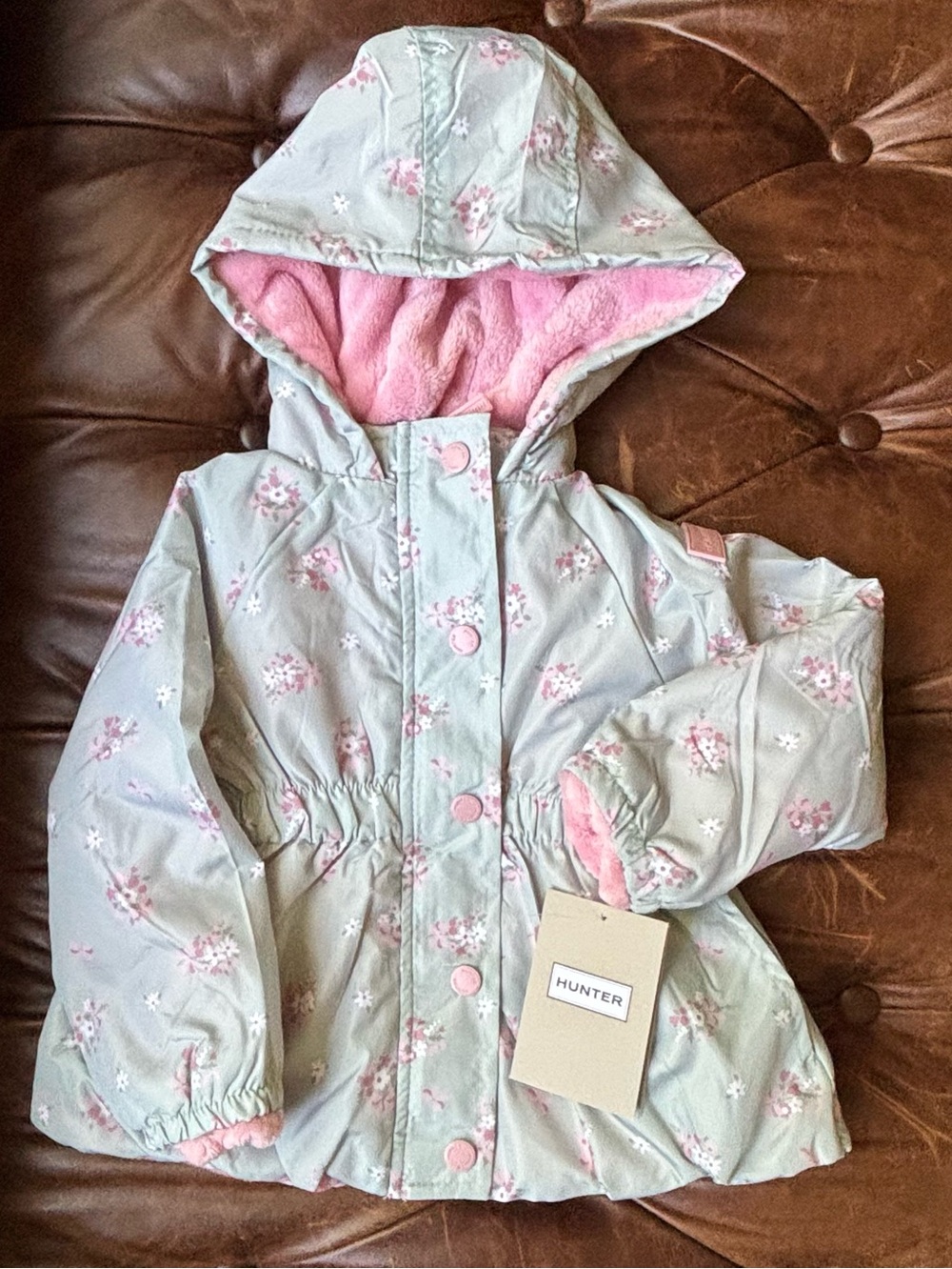HUNTER Toddler Girls' Floral Lined Hooded Water Resistant Mid Weight Jacket